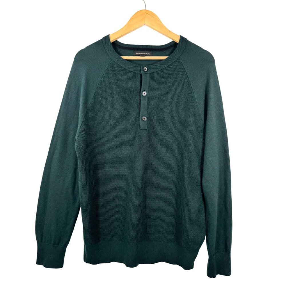 Banana‎ Republic Merino Wool blend button front sweater hunter green sz L